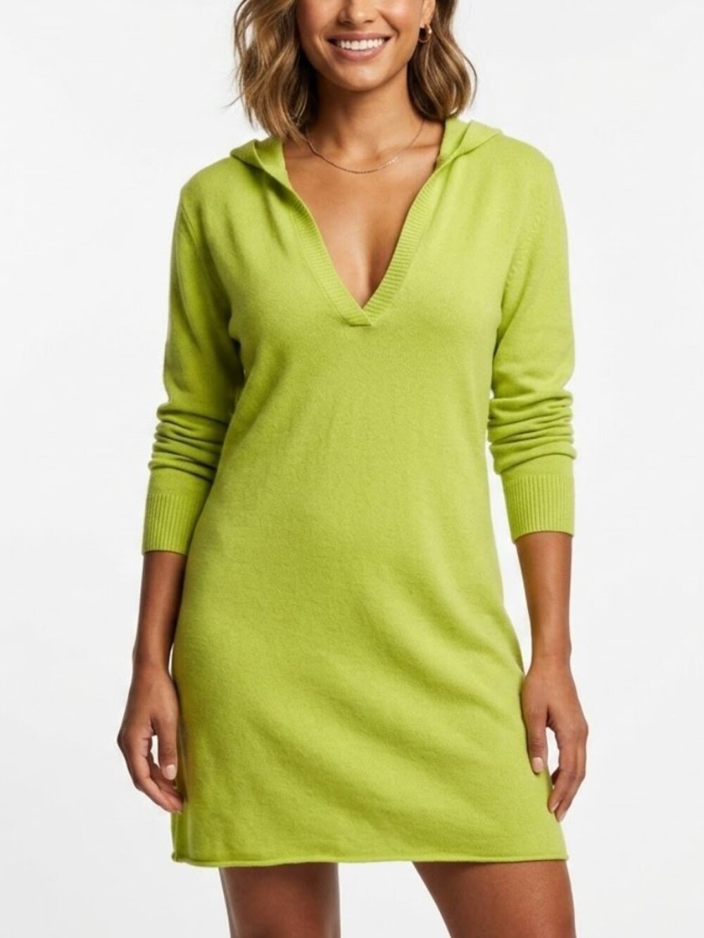 New York & Company Lime Green Knit Hooded Long Sleeve Mini Dress Plus Size XL